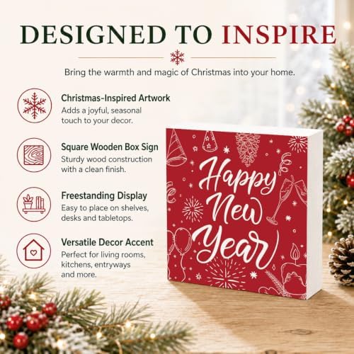 Happy New Year Wood Box Sign, Festive Party Decor for Tabletop Shelf - Image 4