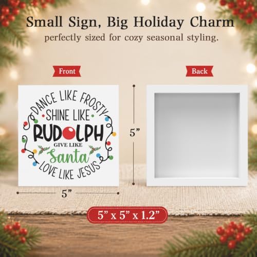 Christmas Decorations, Christian Christmas Decorations Indoor, Santa Love Like Jesus Sign Gift for Women Friends, Rustic Wooden Box Sign for Home Office Bedroom Desk Decor 5x5 Inches - Image 2