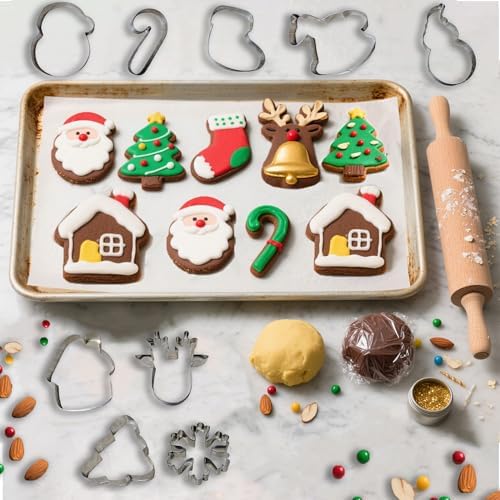 Christmas Cookie Cutters - 9 PCS Christmas Party Favors Decorations Kit Shaped in Santa Snowman Cane Candy |Stainless Steel Navidad Stroking Stuffers Food Gingerbread Baking Press Supplies for Kitchen - Image 3