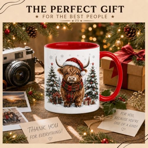 Highland Cow Gifts for Women, Christmas Mugs with Festive Red Handl - Image 5