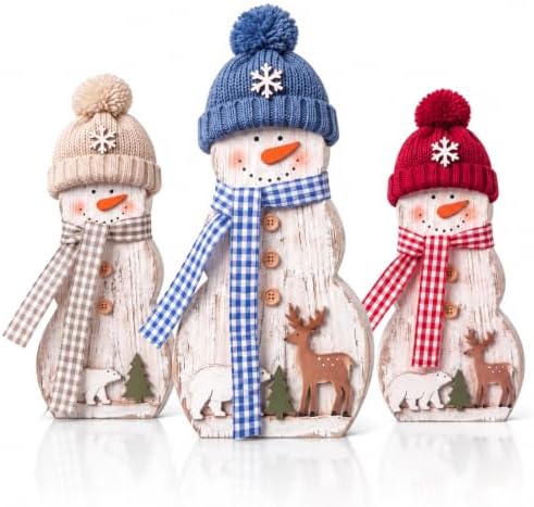 Suzile 3 Pcs Christmas Snowman Decoration Rustic Wooden Winter Indoor Decor by Suzile