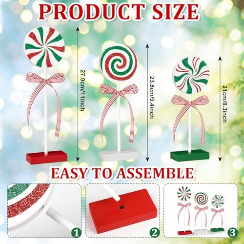 3 Pieces Christmas Table Decorations Wood Candy Set, Red and Green Christmas Tiered Tray Decor,Rustic Candy Table Decorations for Home Tables (Red and Green) - Image 3
