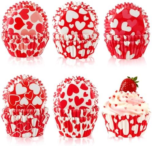 SANNIX 450pcs Valentine's Day Cupcake Liners Red White Love Theme Cupcake Wrappers Paper Wraps Muffin Liners for Valentines Day Wedding Birthday Party Candy Cake Decorations Supplies by SANNIX
