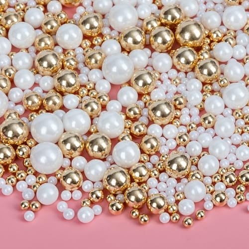 Edible Pearl Sprinkles for Cake Decorating,Christmas White Gold Pearls Mix by Sugarzy