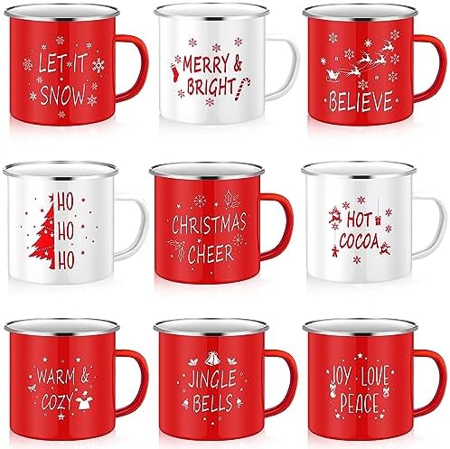 Mumufy 9 Pcs Christmas Coffee Mugs Winter Holiday Enamel Mugs with Quotes by Mumufy