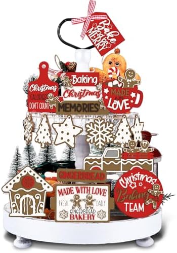 Funnymoom 17 Pcs Christmas Tiered Tray Decor Set Gingerbread Man Tray Decor by Funnymoom