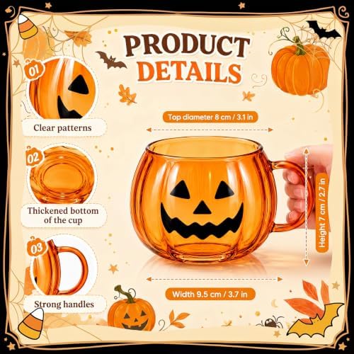 Didaey 4 Pcs Halloween Boo Pumpkin Coffee Mugs Orange Glass Spooky Cups - Image 2