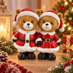 Christmas Decoration Indoor Duo Teddy Bear Figurine - Resin Santa Bears Couple Statue, Festive Winter Tabletop Decor, Holiday Mantel Tiered Tray Accent for Home Decor by iStatue