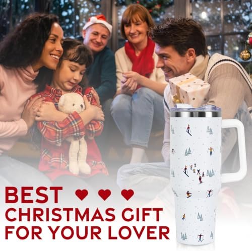 Christmas Tumbler with Handle and Straw Lid 40 oz,Cute Gifts for Women Merry Xmas Tree Skiers Skiing the Mountain Winter Holiday Festival Vacuum Insulated Leak Proof Stainless Steel Coffee Cup Mug - Image 7