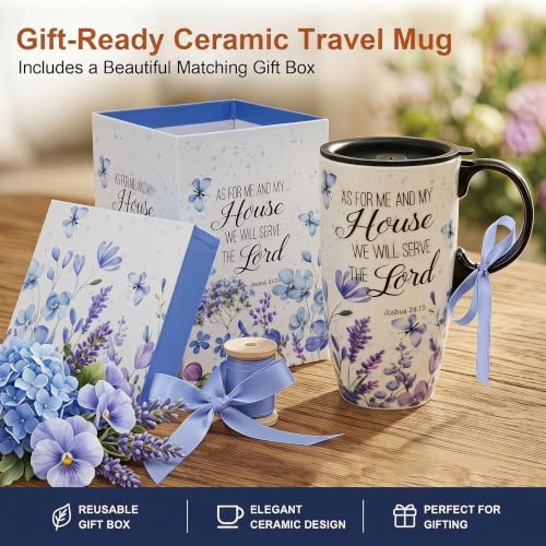 Topadorn 17oz Ceramic Travel Mug with Lid, Butterfly Floral Coffee Mug - Image 6