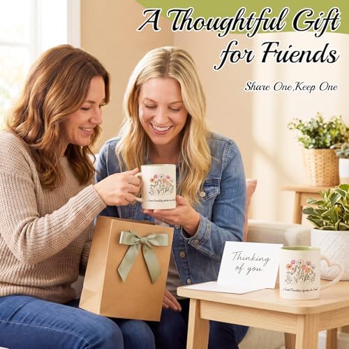 Floral Coffee Mug Set of 6, Ceramic Cups with Heart Handle - Image 5