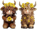 2 Pcs Highland Cow Figurines Decor Gifts, Sunflower Style by Burbell