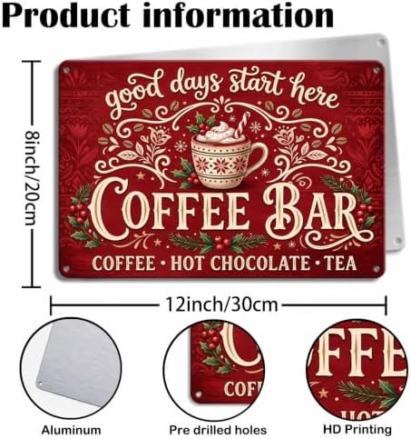 Christmas Coffee Bar Sign, Holiday Kitchen Decor, Vintage Wall Art - Image 3