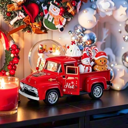 5 Inch Hot Cocoa Red Truck Christmas Decor Vintage Truck Tiered Tray Decor - Image 3
