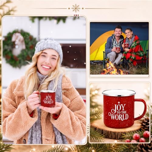 Willinglong 2 Pcs Joy to The World Christmas Mugs Gift 12 oz Enamel Cup - Image 5