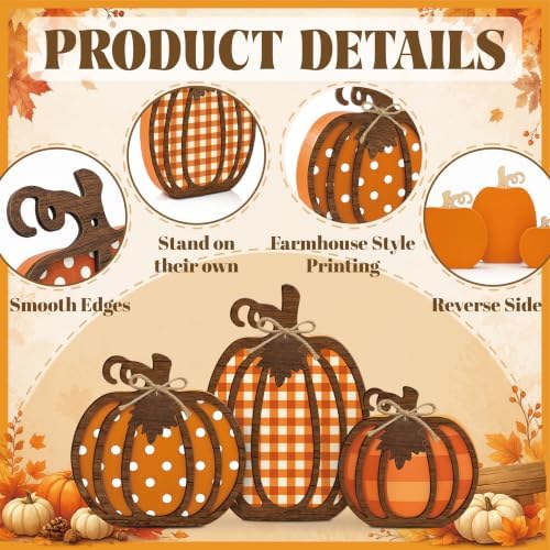 3 Pcs Fall Pumpkin Decor, Wooden Autumn Fall Decorations for Home - Image 4