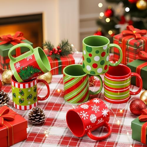 Sliner 6 Pcs Christmas Coffee Mugs Bulk 11 oz with Handle Lime - Image 2