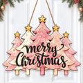 Christmas Decorations Pink Pine Tree Merry Christmas Hanging Wooden Sign by GUDIO