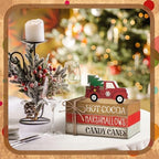 4 Pcs Christmas Tiered Tray Decor Red Truck Wooden Book Signs - Image 5