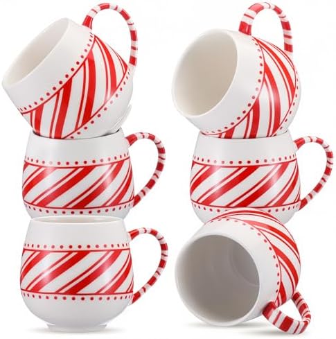 Layhit 6 Pcs Candy Cane Ceramic Mugs Christmas Coffee Mug Set Red White by Layhit