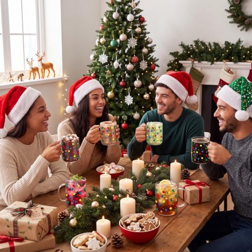 6 Pcs Christmas Glass Mugs with Handle Winter Xmas Coffee Mugs, Light - Image 6