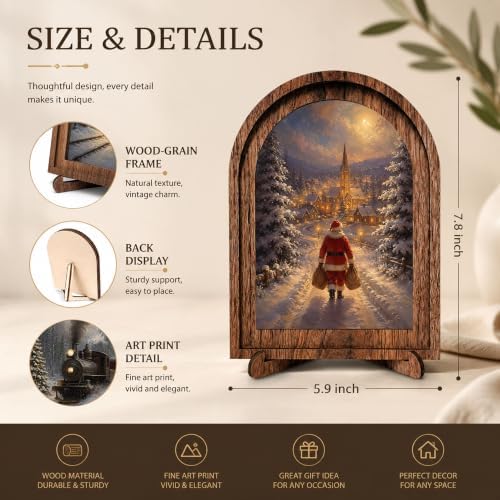Santa Village Arched Table Sign, Christmas Farmhouse Shelf Decor - Image 2