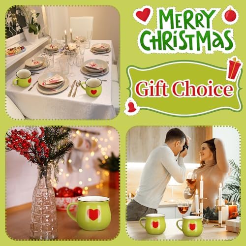 Vesici 6 Pcs Christmas Ceramic Mugs Bulk Lime Green Christmas Coffee Cups - Image 6