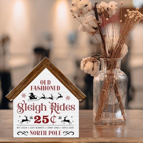 Rustic Christmas Sleigh Decor, Sleigh Rides House Shaped Wooden Sign - Image 5