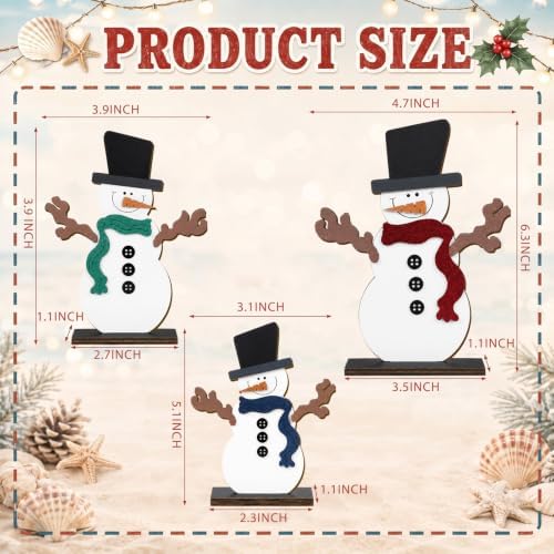Suzile 3 Pcs Christmas Snowman Decorations, Wooden Tabletop Winter Decor - Image 3