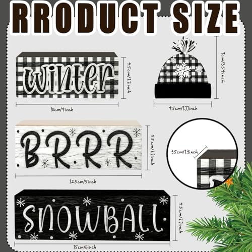 4 Pcs Christmas Decorations Indoor - Wooden Snowball Table Decoration for Home - Christmas Centerpiece For Table - Winter Tiered Tray Decor Rustic Farmhouse Xmas Gift for Home Kitchen Mantel - Image 4