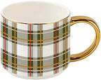 Sweet Water Decor Green Plaid Coffee Mug, 14oz China Christmas Mug with Gold Handle, Large Holiday Winter Cup for Coffee, Tea & Hot Chocolate, Stocking Stuffer Gifts for Women by SweetWaterDecor
