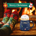 17.6 oz Christmas Mug with Winter Snow Globes Lid Decorations, Large Cute Festive Ceramic Coffee Cup, Winter Xmas Birthday Tabletop Drinkware Teacup Gifts for Adults Kids Men Women (Dark Blue) - Image 6