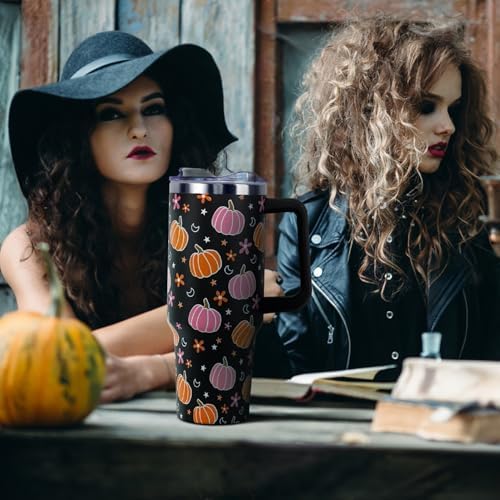 Halloween Tumbler with Lid and Straw 40oz,Pink Pumpkin Star Moon Vacuum Insulated Leak Proof Fall Tumbler,Goth Cute Spooky Gift Women Girls,Halloween Accessories Stainless Steel Coffee Cup - Image 3