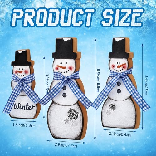 Suzile 3 Pcs Christmas Snowman Decoration Rustic Wooden Winter Indoor Decor - Image 3