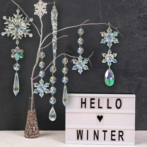 Crystal Christmas Tree Ornaments, 48pcs Iridescent Acrylic Snowflake Icicle - Image 5