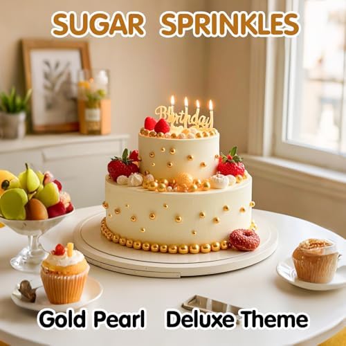 Gold Pearl Sprinkles,130g,Edible Candy Pearls for Baking Sprinkle Mix Size,Edible Sugar Cake Decorations,Cupcake Toppers,Cookie Donuts Ice Cream Decorating,Wedding Birthday Party - Image 2
