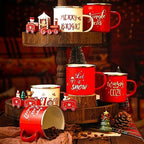 Christmas Coffee Mug Set of 12, 12 oz Red White Enamel Cup, Believe - Image 4