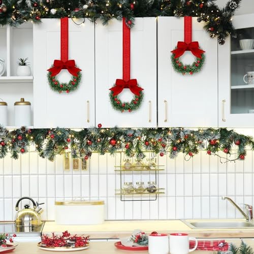 Retrowavy 12 Pcs Small Christmas Kitchen Cabinet Wreaths with Ribbon - Image 6