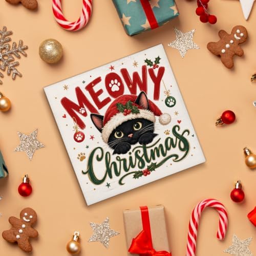Black Cat Christmas Decor, Meowy Christmas Wooden Sign, Happy Holiday Decor - Image 4