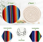 YETTASBIN Mexican Blanket Stripes 6 Pcs Drink Coasters with Holder, Cotton Woven Absorbent Heat-Resistant Round Coaster Non-Slip Table Mat for Kitchen Bar Home Decor Housewarming Gift, 3.9 in - Image 4