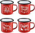 Christmas Enamel Mug Set of 4, 12 oz Hot Cocoa Mugs Christmas Coffee Mugs with Quotes Holiday Mus Stocking Stuffer Xmas Gift for Kids Women Friends Coworkers Family(Red&Quotes) by NatNarr