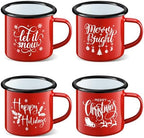 Christmas Enamel Mug Set of 4, 12 oz Hot Cocoa Mugs Christmas Coffee Mugs with Quotes Holiday Mus Stocking Stuffer Xmas Gift for Kids Women Friends Coworkers Family(Red&Quotes) by NatNarr