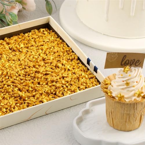 Sentovac Gold Star Sprinkles Edible Sugar for Cake Decorating Mix Sizes Gold Star Sprinkles Cake Topper Cupcake Cookie Baking Decorations Halloween Christmas Wedding Supplies 4.23oz - Image 6