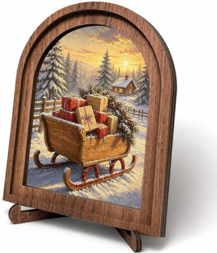 Christmas Gift Sleigh Arched Table Sign, Farmhouse Shelf Decor by HPCHENG