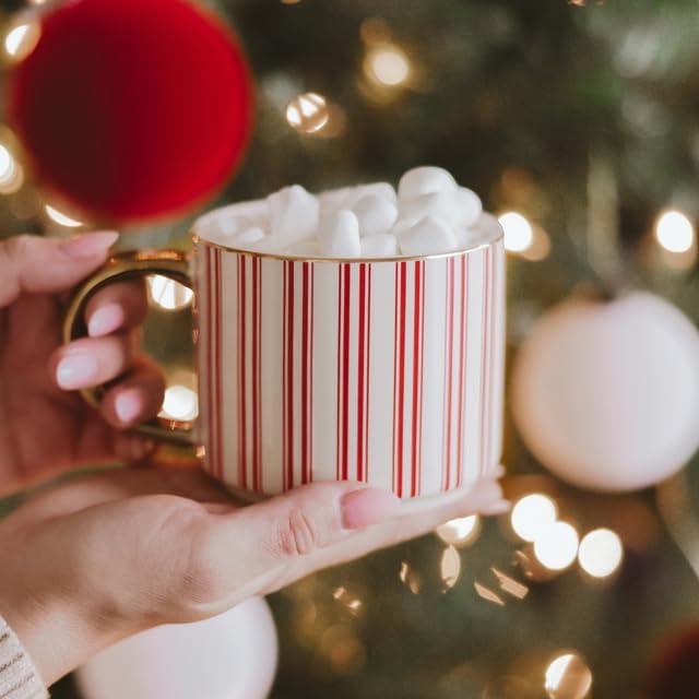 Sweet Water Decor Red Stripe Coffee Mug, 14oz China Christmas Mug with Gold Handle, Large Holiday Winter Cup for Coffee, Tea & Hot Chocolate, Stocking Stuffer Gifts for Women - Image 3