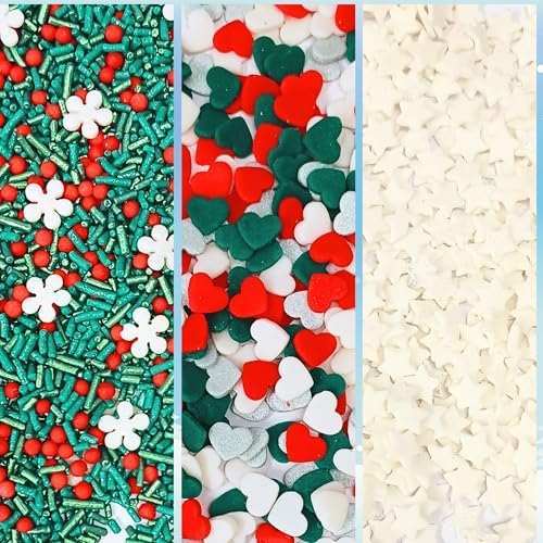 Confect Christmas Sprinkles | Sprinkles for Baking & Cake Decorative | Assorted pack of 5 Silver, Red, Green & White I Heart, stars, Snowflakes sparkling sugar | Cookie sprinkles| Dessert Decorating - Image 7