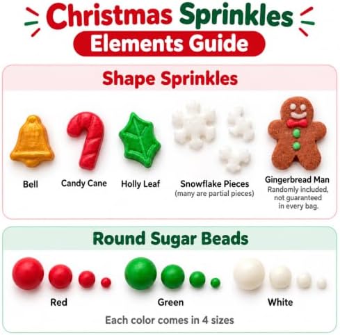 Christmas Sprinkles Mix 5.82 oz, 165 g, with Bells and Festive Shapes - Image 2