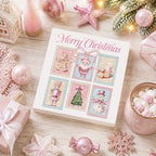 Pink Christmas Decor, Christmas Decorations Indoor, Bow Xmas Tree Santa Claus Snowman Nutcracker Gingerbread Sign Gift for Women Friends, Rustic Wooden Box Sign for Home Bedroom Desk Decor 5x5 Inches - Image 4