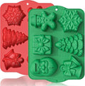 HKNMTT Large Christmas Silicone Molds for Baking Cake Muffins Oven Safe Freezing Soap Candle Cocoa Bomb Food Grade Tray, Deep Snowflake Tree Santa Gingerbread Gift Bell 6 Holiday Shapes Mould 2PCS by HKNMTT