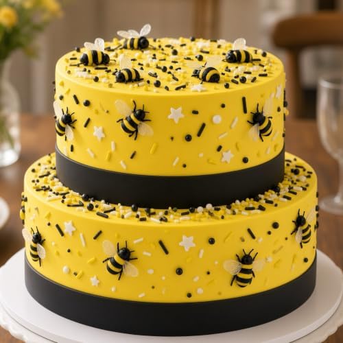 Yellow & Black & White Sprinkles Mix Size Pearls Bumble Bee Themed Cake Decorations Cupcake Toppers Perfect for Wedding Valentine Supplies 4.58OZ - Image 3